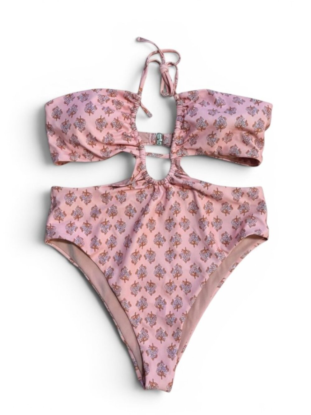 Pink Floral Cutout One-Piece Swimsuit